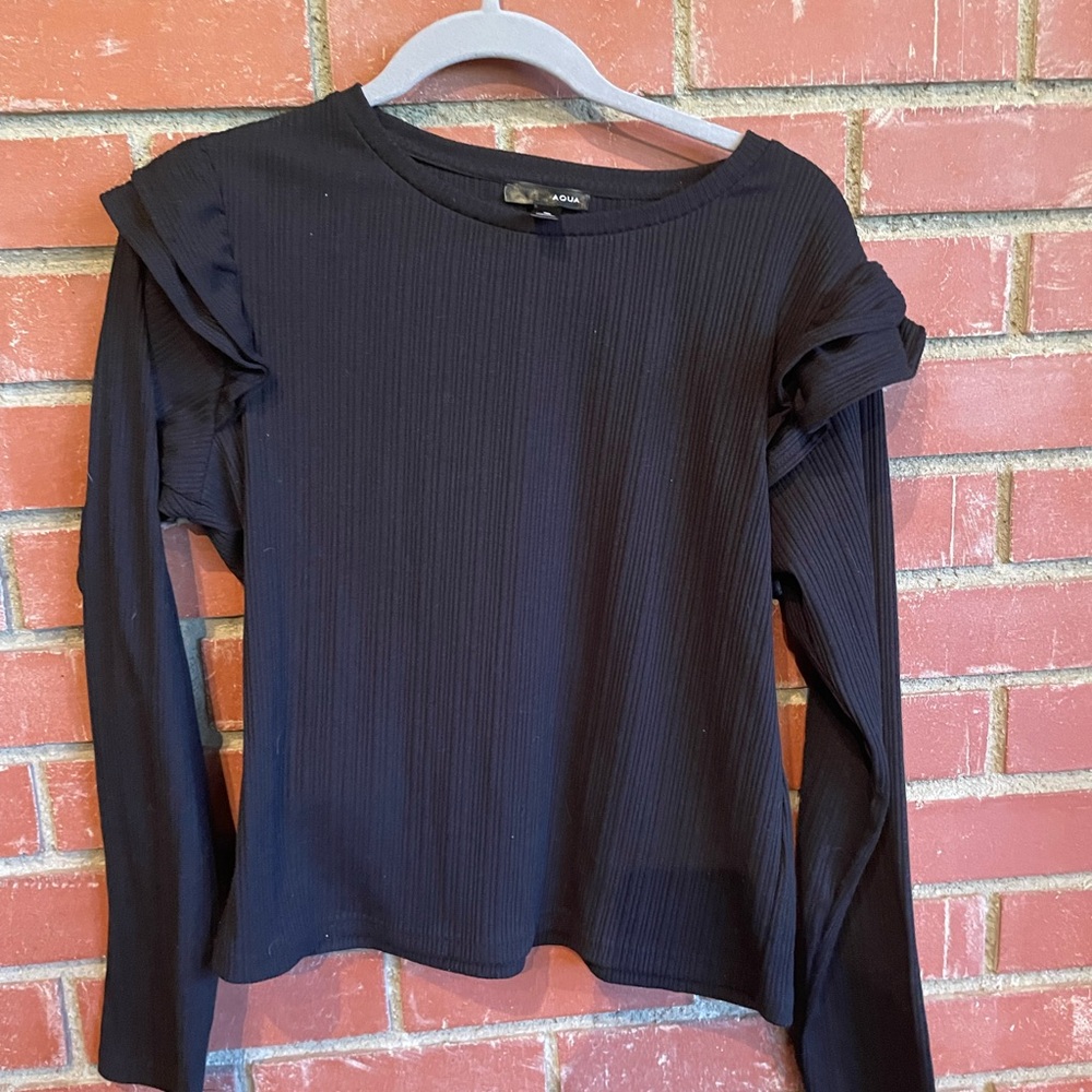Aqua Black Ruffled Blouse